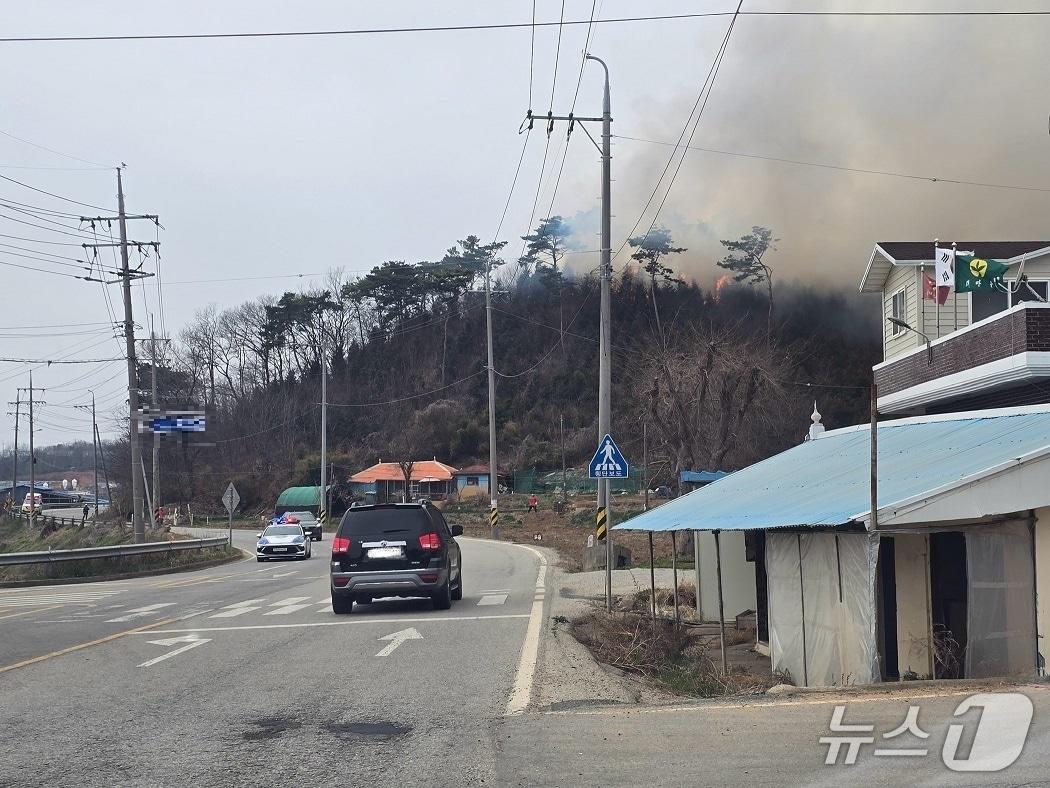 본문 이미지 - 충남 홍성 은하면의 한 단독주택에서 불이 나 야산으로 확대된 모습. / 뉴스1 