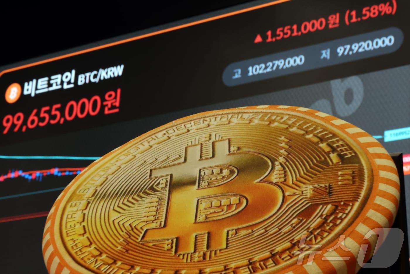본문 이미지 - 지난 3월 3일 서울 강남구 빗썸 고객센터 전광판에 가상화폐 비트코인 시세가 나오고 있다. 2026.3.3 ⓒ 뉴스1 김진환 기자