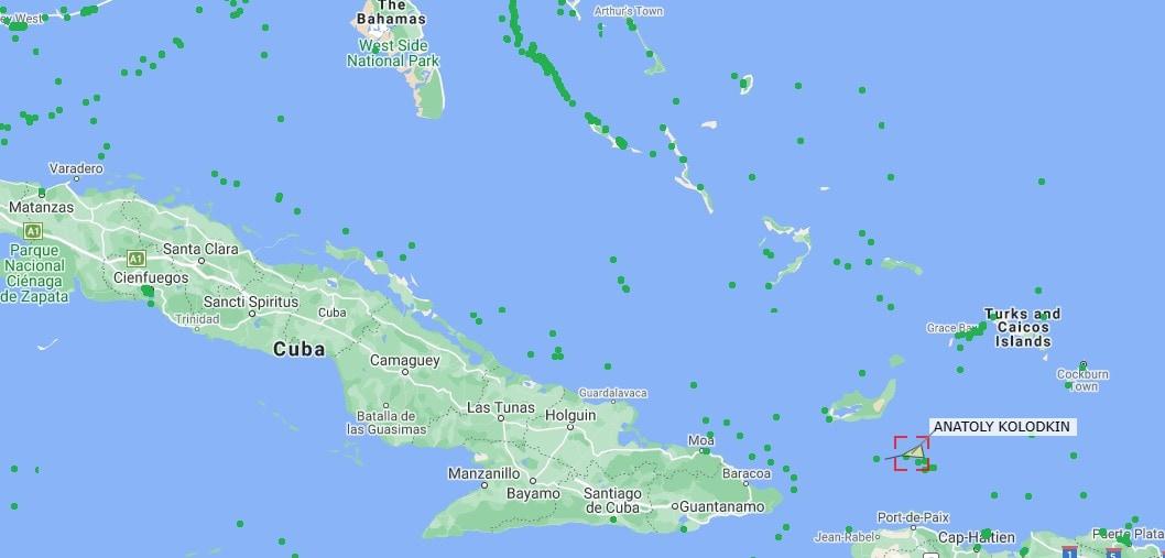 본문 이미지 - 쿠바로 향하고 있는 러시아 유조선 아나톨리 콜로드킨호(빨간 표시). (마린 트래픽 캡쳐)