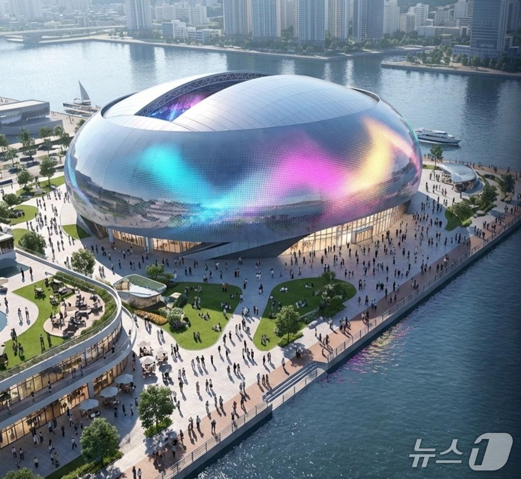 본문 이미지 - 바다가 보이는 개폐형 부산 오션 돔(BOM) 조감도.(주진우 의원실 제공. 재판매 및 DB금지)