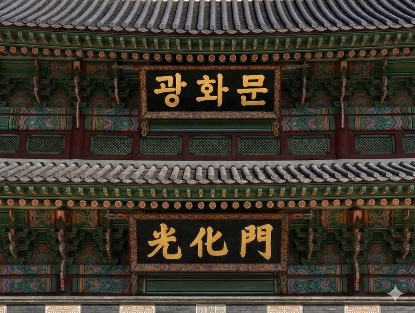 본문 이미지 - 광화문 한글현판 설치근접 예상도. 위 한글 아래 한자