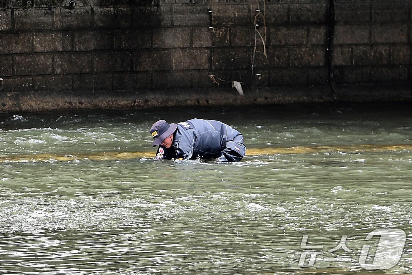 본문 이미지 - 31일 오전 10시 30분쯤 "신천에 수상한 캐리어가 있다＂는 신고를 접수한 경찰이 대구 북구 칠성동 잠수교 주변을 수색하고 있다. 경찰은 캐리어 안에서 여성 시신을 발견해 수사에 나섰다. (독자 제공. 재판매 및 DB 금지) 2026.3.31 ⓒ 뉴스1 공정식 기자
