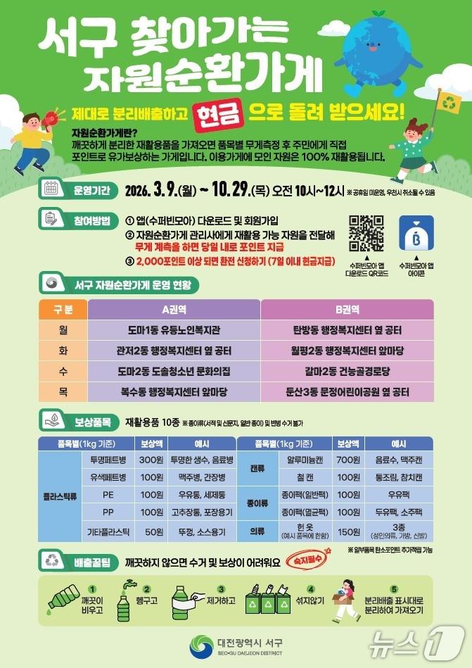 본문 이미지 - 대전 서구 찾아가는 자원순환가게 홍보물. (서구청 제공. 재판매 및 DB금지) 2026.3.5/뉴스1