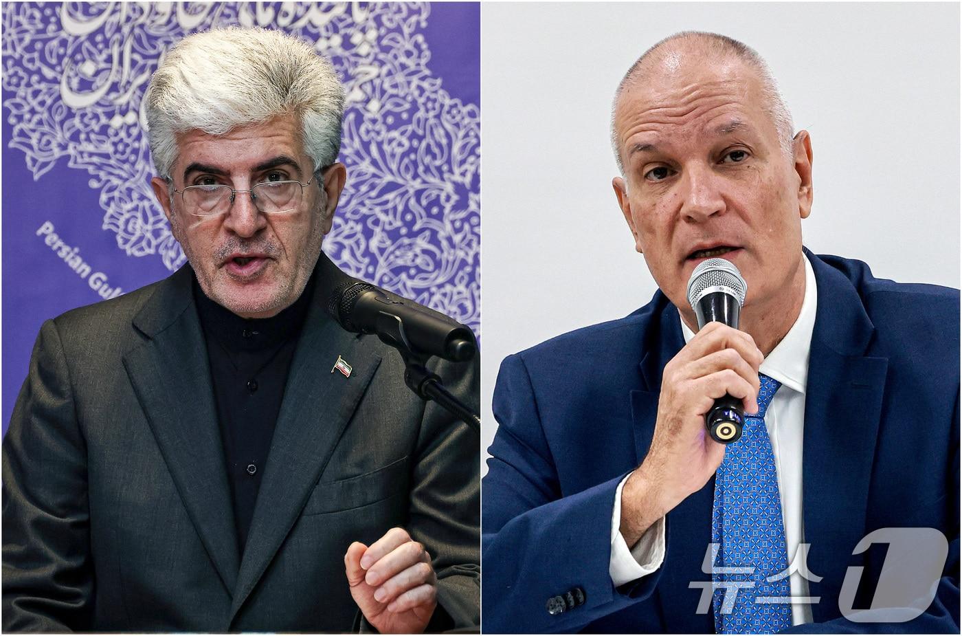 본문 이미지 - 사이드 쿠제치 주한 이란 대사(왼쪽)와 라파엘 하르파즈 주한 이스라엘 대사가 5일 서울에서 각각 중동상황 관련 정부 입장 발표에 나섰다. 2026.3.5 ⓒ 뉴스1 이호윤 기자,최지환 기자