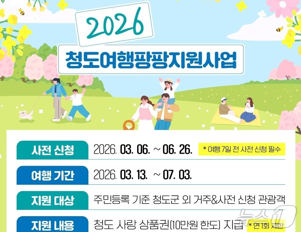 본문 이미지 - 경북 청도군은 5일 관광객 유치와 지역 소비 활성화를 위해 '청도 여행 팡팡 지원사업'을 추진한다고 밝혔다.(청도군 제공. 재판매 및 DB금지)/뉴스1