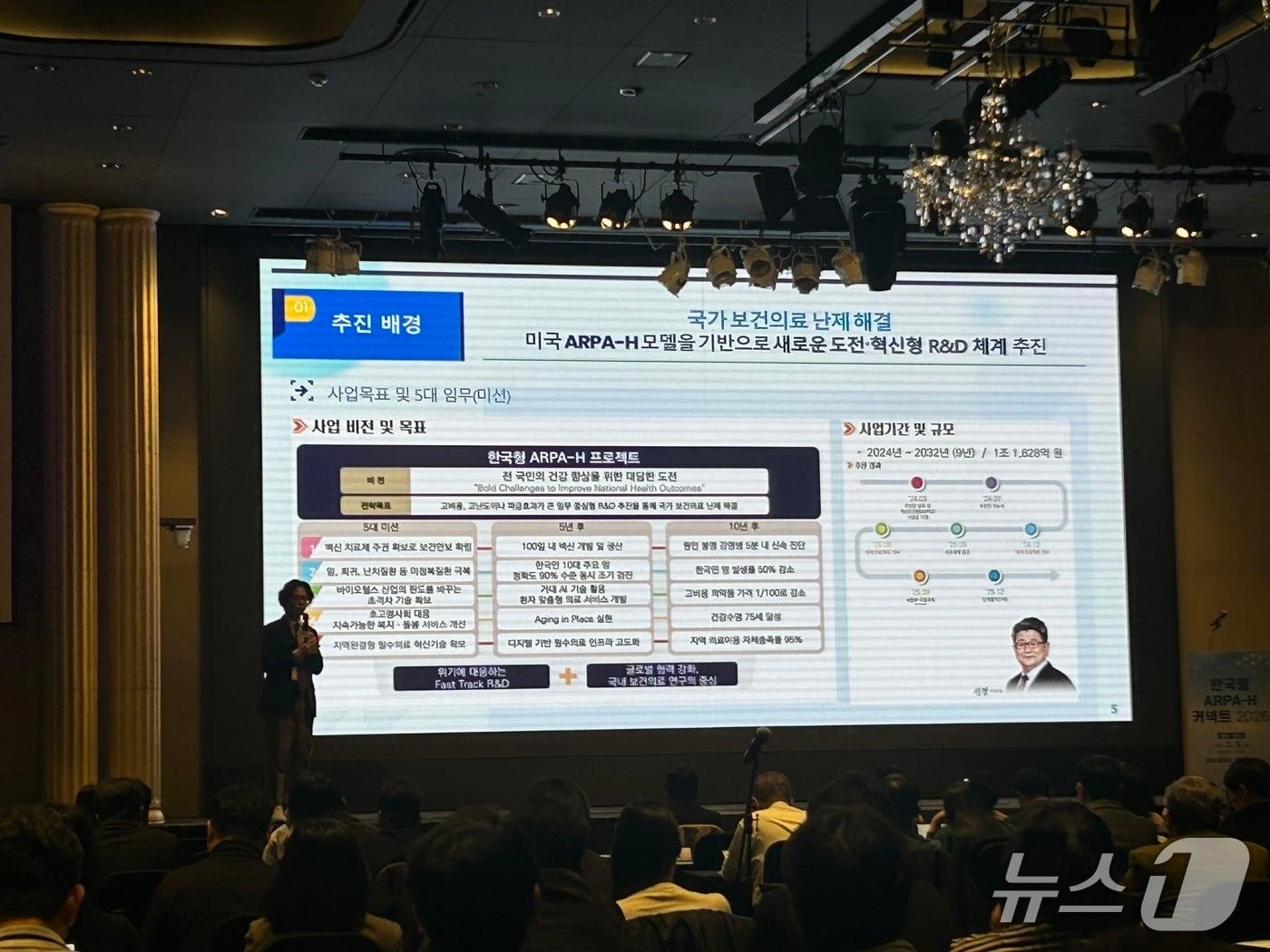 본문 이미지 - 5일 서울 서초구 양재동 엘타워에서 K-헬스미래추진단이 '한국형 ARPA-H 커넥트 2026'을 진행했다. 이승규 PM센터장이 사업 추진 배경을 설명하고 있다. 2026.3.5 ⓒ 뉴스1 문대현 기자 
