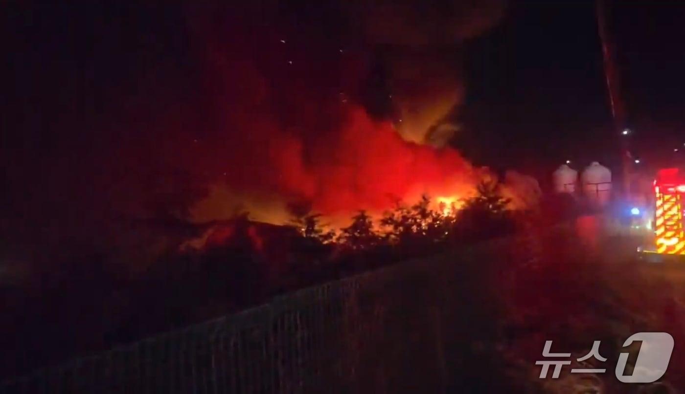 본문 이미지 - 6일 오후 7시 25분께 전북 정읍시 이평면의 한 돈사에서 불이 났다.(전북소방본부 제공. 재판매 및 DB금지)