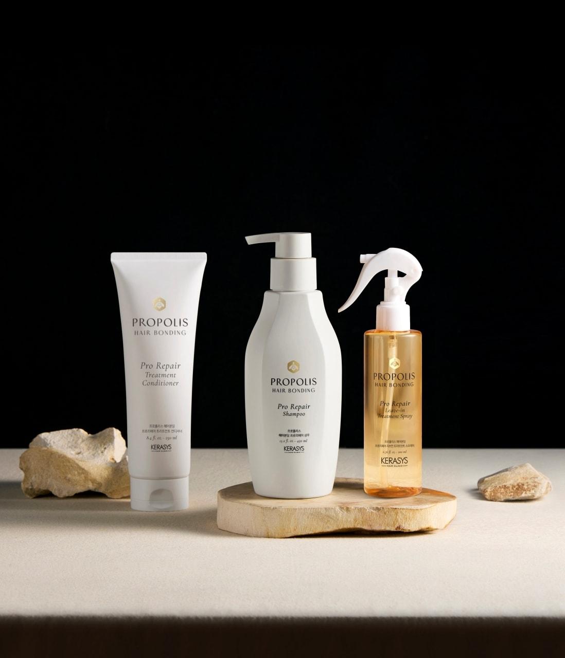 본문 이미지 - 최근 미국 월마트에 입점한 케라시스 프로폴리스 헤어본딩 라인 3종(애경산업 제공)