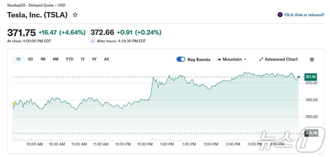 본문 이미지 - 테슬라 일일 주가 추이 - 야후 파이낸스 갈무리