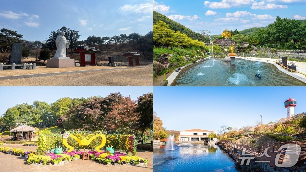 본문 이미지 - (시계방향)용인의 대표 관광지인 포은 정몽주 선생 묘, 와우정사, 용인자작나무숲, 용인농촌테마파크.(용인시 제공)