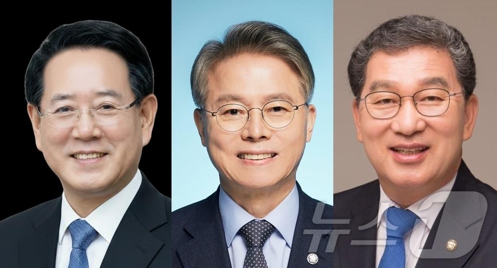 본문 이미지 - 민주당 전남광주특별시장 경선 후보. 왼쪽부터 김영록, 민형배, 신정훈 후보(가나다순) 2026.4.1 ⓒ 뉴스1