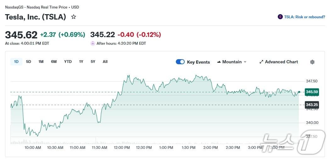 본문 이미지 - 테슬라 일일 주가 추이 - 야후 파이낸스 갈무리