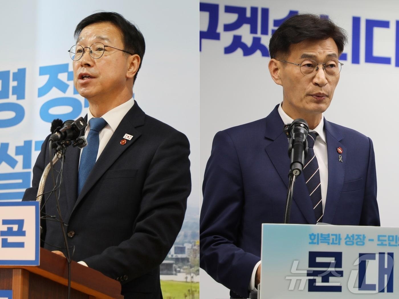 본문 이미지 - 더불어민주당 제주도지사 후보 본경선에 오른 위성곤 국회의원(사진 왼쪽)과 문대림 국회의원.2026.4.11 ⓒ 뉴스1 홍수영 기자