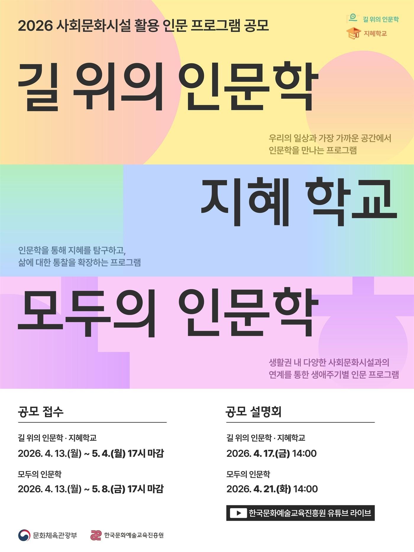 본문 이미지 - 2026년 사회문화시설 활용 인문 프로그램 운영 사업