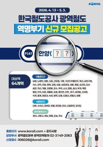 본문 이미지 - 수도권전철 역명무기 모집 포스터.(한국철도공사 제공)뉴스1ⓒ news1