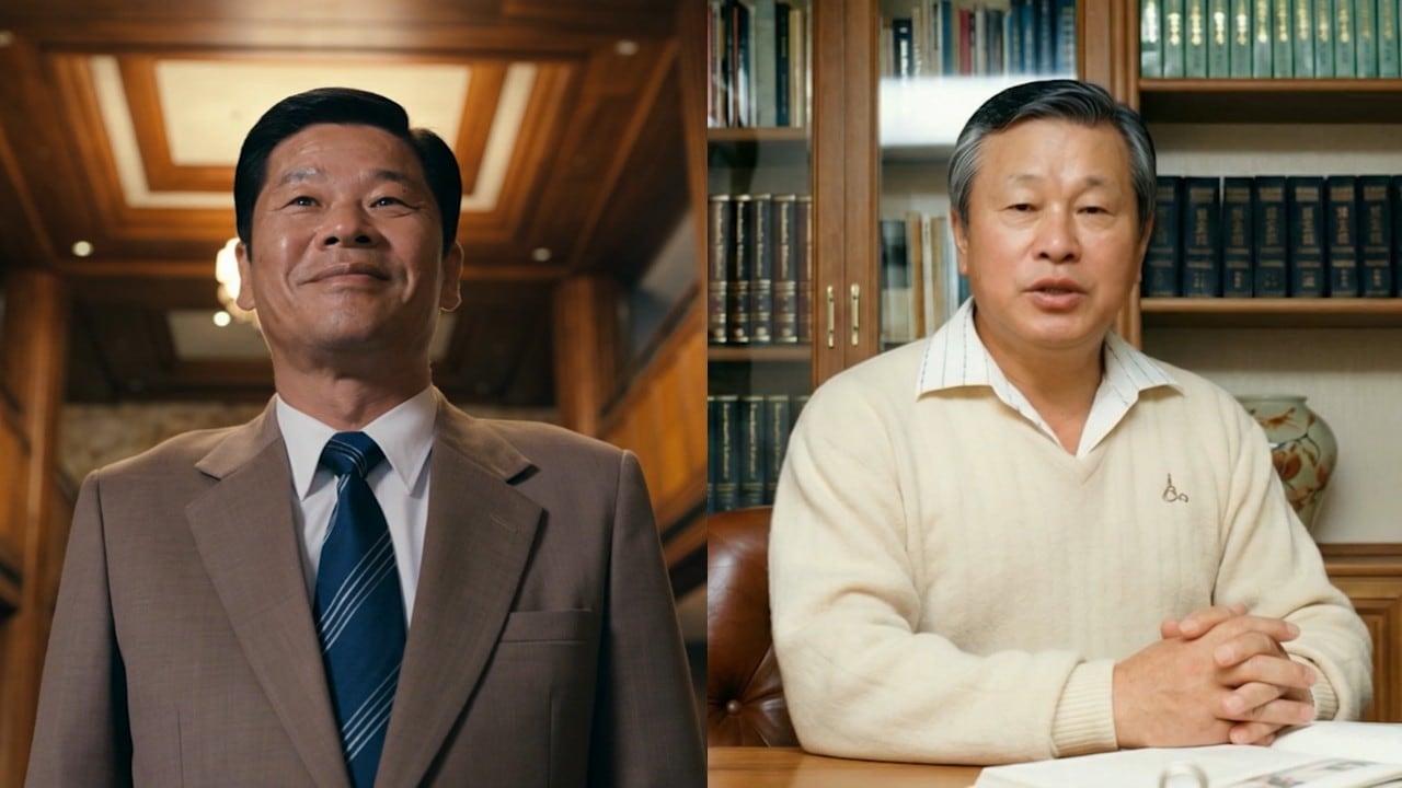 본문 이미지 - SK그룹 창립 73주년을 맞아 제작된 영상. 최종건 창업회장(왼쪽)과 최종현 선대회장이 인공지능(AI)으로 재현됐다.(SK그룹제공)