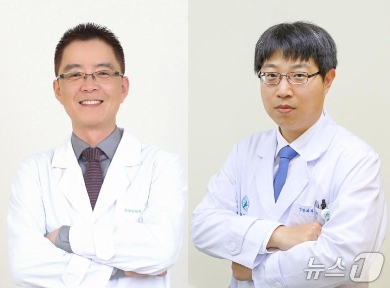 본문 이미지 - 응급의료와 감염병 대응 공로를 인정 받아 보건복지부장관상을 수상한 강릉아산병원 강희동 권역응급의료센터장(사진 왼쪽)과 박재우 정형외과 교수.(강릉아산병원 제공, 재판매 및 DB 금지) 2026.4.14/뉴스1