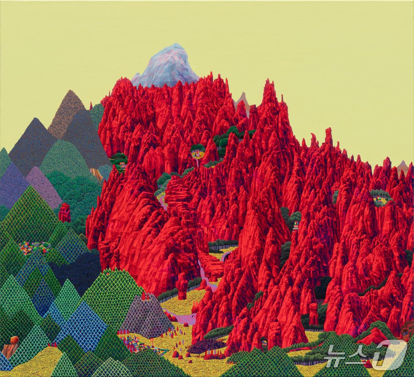 본문 이미지 - 안두진, (뾰족)-(겸재)-( ), 102x112.1cm, Acrylic, oil on canvas, 2026 (이화익갤러리 제공)