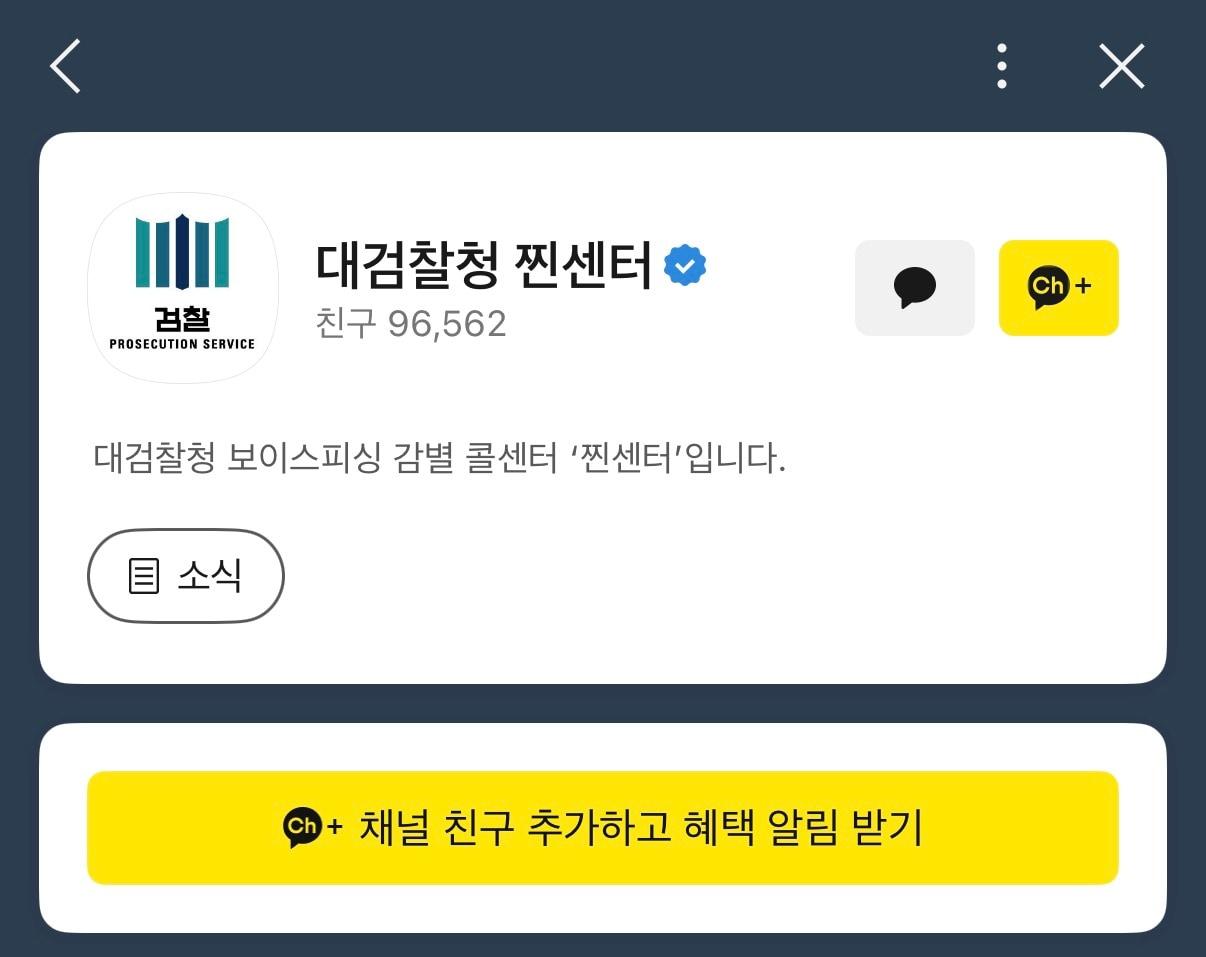 본문 이미지 - (대검찰청 '찐센터' 카카오톡 채널 갈무리.)