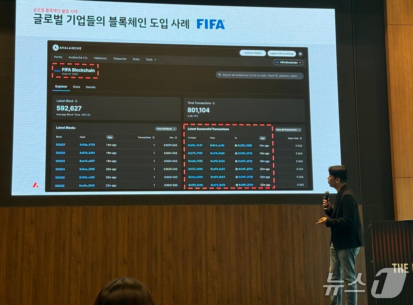 본문 이미지 - 15일 서울 영등포구 IFC 더 포럼(The Forum)에서 열린 '더 프론티어: 스테이블코인 시대의 글로벌 사업전략' 세미나에서  김용일 아발란체 아시아 사업총괄이 발표하고 있다. /뉴스1