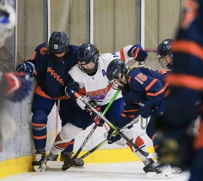 본문 이미지 - 네덜란드와 경기 중인 한국 여자 아이스하키 대표팀.(대한아이스하키 협회 제공)