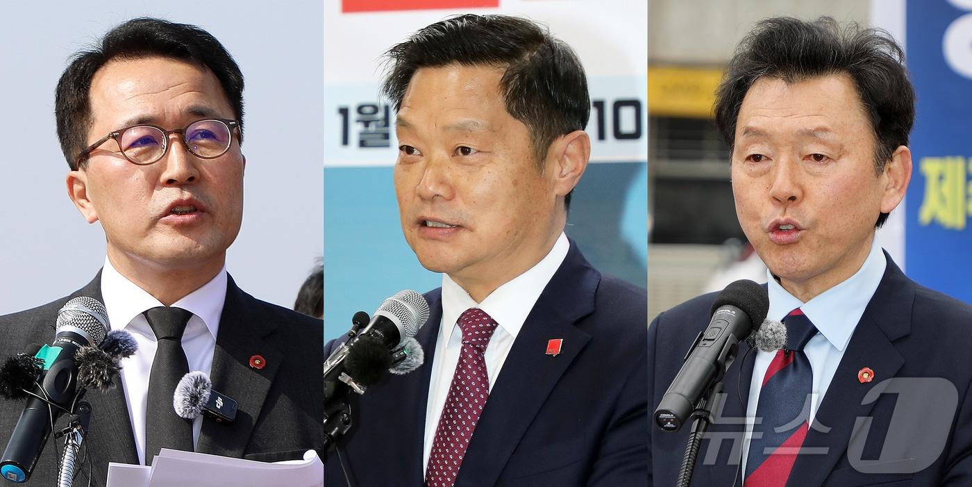 본문 이미지 - 문성유 국민의힘 제주도지사 후보(왼쪽부터), 김명호 진보당 제주도지사 후보, 양윤녕 무소속 제주도지사 예비후보. ⓒ 뉴스1 오미란 기자