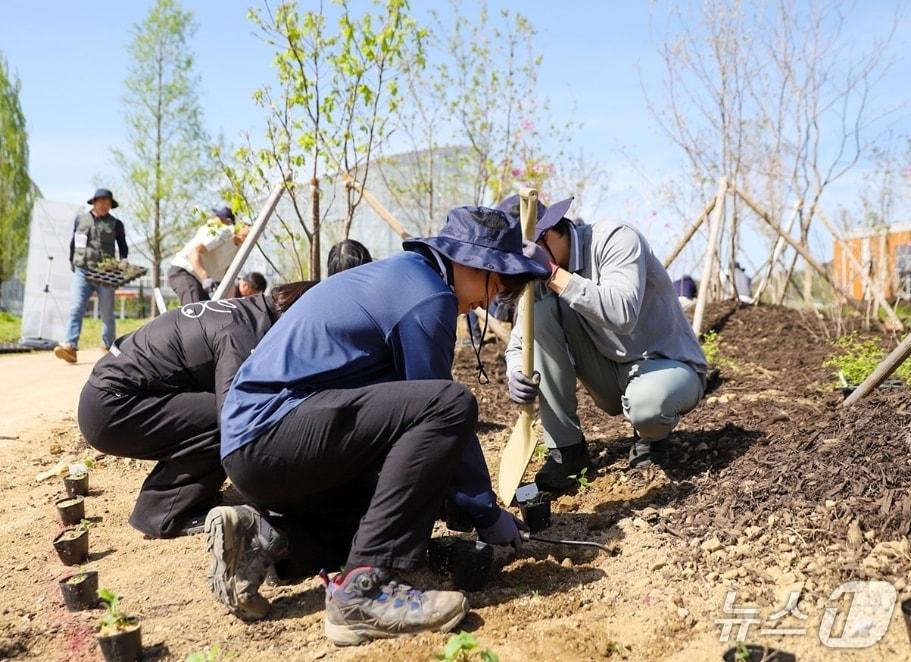 본문 이미지 - iM뱅크 임직원들이 국립세종수목원에 조성된 'iM뱅크 숲'에 나무를 심고 있다.(iM뱅크 제공, 재판매 및 DB 금지)