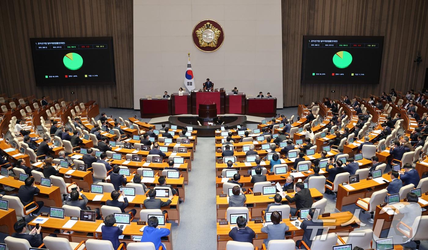 본문 이미지 - 18일 서울 여의도 국회에서 열린 제434회국회(임시회) 제6차 본회의에서 공직선거법 일부개정법률안(대안)이 가결되고 있다. 2026.4.18 ⓒ 뉴스1 신웅수 기자