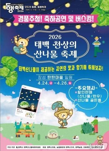본문 이미지 - 강원 태백시가 24~26일 장성 탄탄마을(장성중앙시장 일원)에서 '2026 태백 천상의 산나물 축제'를 개최한다. (태백시 제공. 재판매 및 DB금지) 2026.4.19/뉴스1