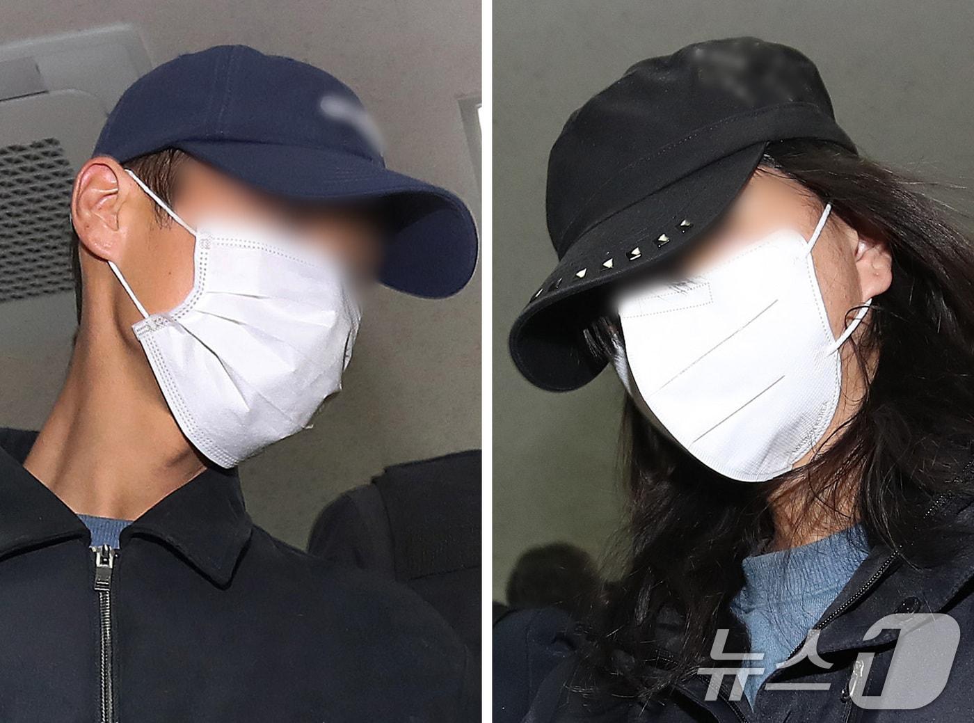 본문 이미지 - 50대 장모를 살해하고 여행용 가방(캐리어)에 담아 대구 북구 신천 잠수교 인근에 버린 혐의(존속살해 등)를 받는 20대 사위(왼쪽)와 시체유기 등 범행에 가담한 20대 딸이 2일 오전 구속 전 피의자 심문(영장실질심사)을 받기 위해 대구지방법원에 도착하고 있다. 2026.4.2 ⓒ 뉴스1 공정식 기자