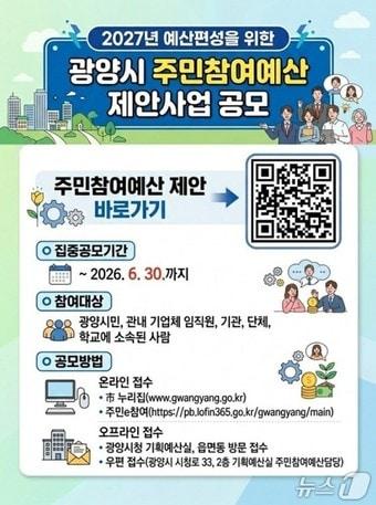 본문 이미지 - 2027년 광양시 예산 반영 주민참여예산 제안사업 공모 포스터 