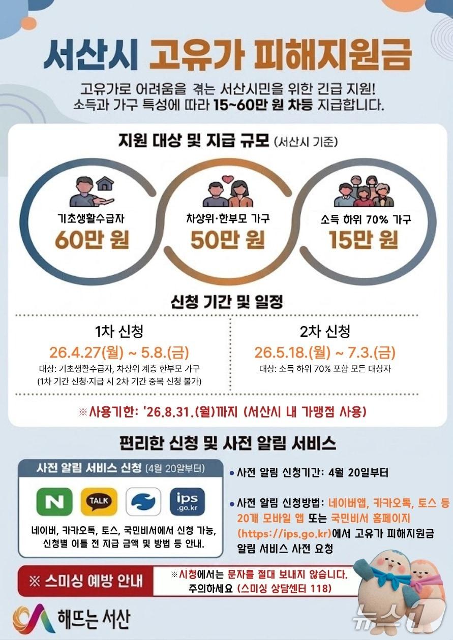 본문 이미지 - 서산시 고유가 피해 지원금 신청 접수 홍보물(서산시 제공. 재판매 및 DB금지)2026.4.20/뉴스1
