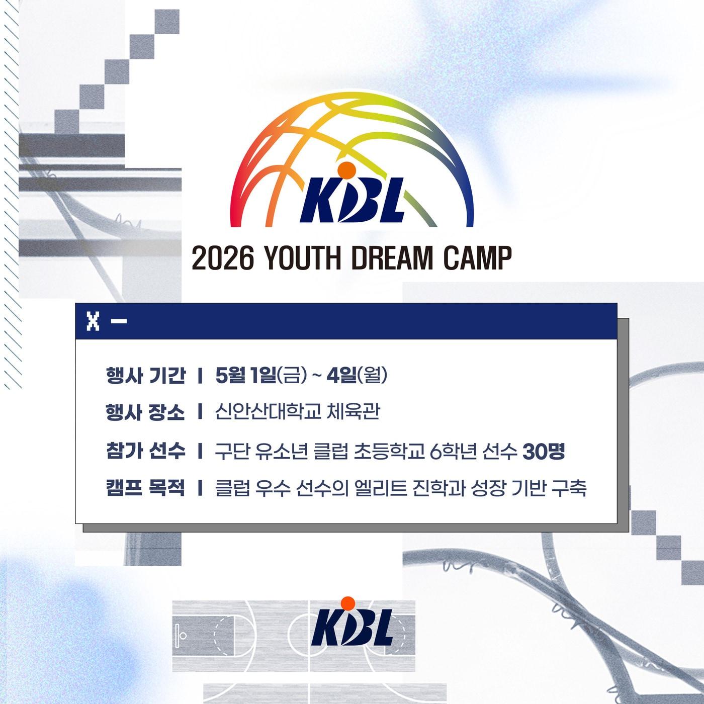 본문 이미지 - 2026 KBL 유스 드림 캠프가 5월 1일부터 4일까지 신안산대학교에서 열린다. (KBL 제공)