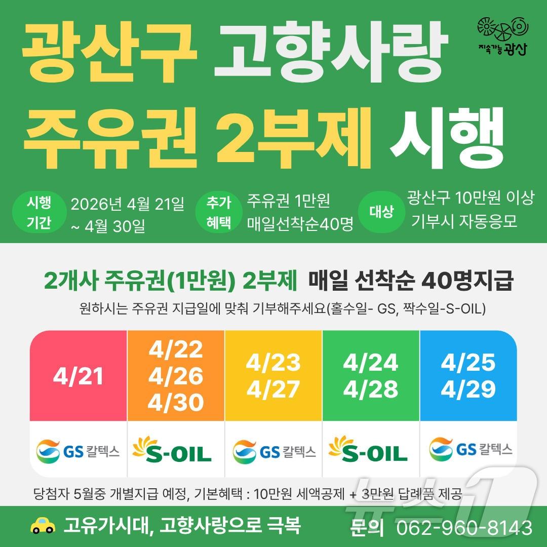 본문 이미지 - 광주 광산구 고향사랑기부제 주유권. (광산구 제공. 재판매 및 DB 금지) 