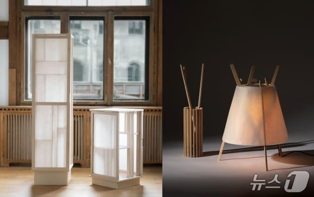 본문 이미지 - 왼쪽부터 전주한지를 재해석한 작품 '실루엣 캐비닛'과 '모닥'.(스튜디오 WAK 제공)/뉴스1