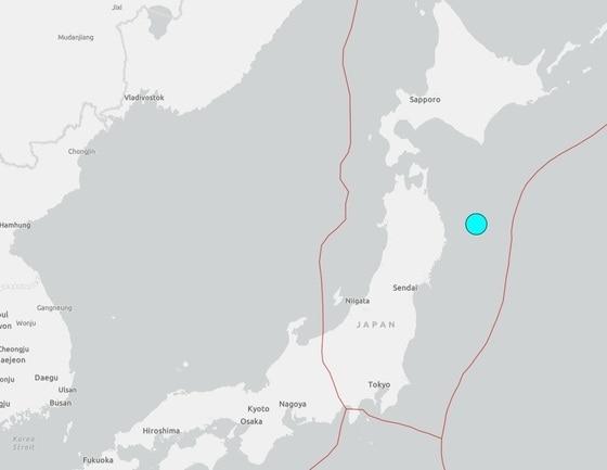 본문 이미지 - 20일 오후 일본 혼슈 도호쿠 지방 산리쿠 앞바다에서 규모 7.5 강진이 발생했다. (미국 지질조사국 홈페이지 캡처)