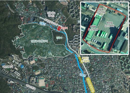 본문 이미지 - 정릉공영차고지 사업 위치도 및 건축 개념도(서울시 제공)  뉴스1ⓒ news1  