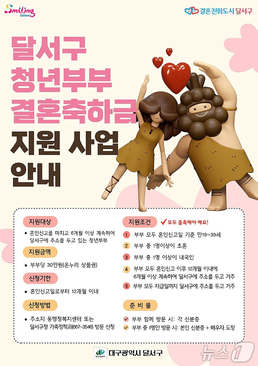 본문 이미지 - 대구 달서구 청년부부 결혼축하금 지원 사업 안내문. (달서구 제공. 재판매 및 DB금지)