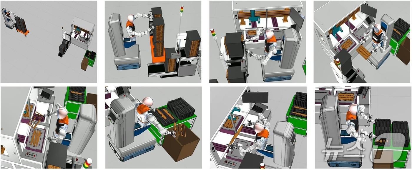 본문 이미지 - 대구시는 21일 국내 최초로 지역 기업의 실제 제조 현장에서 '이동형 양팔 로봇' 실증을 시작한다고 밝혔다. 이미지는 이동형 양팔 로봇 공정 시뮬레이션. (대구시 제공. 재판매 및 DB 금지)/뉴스1