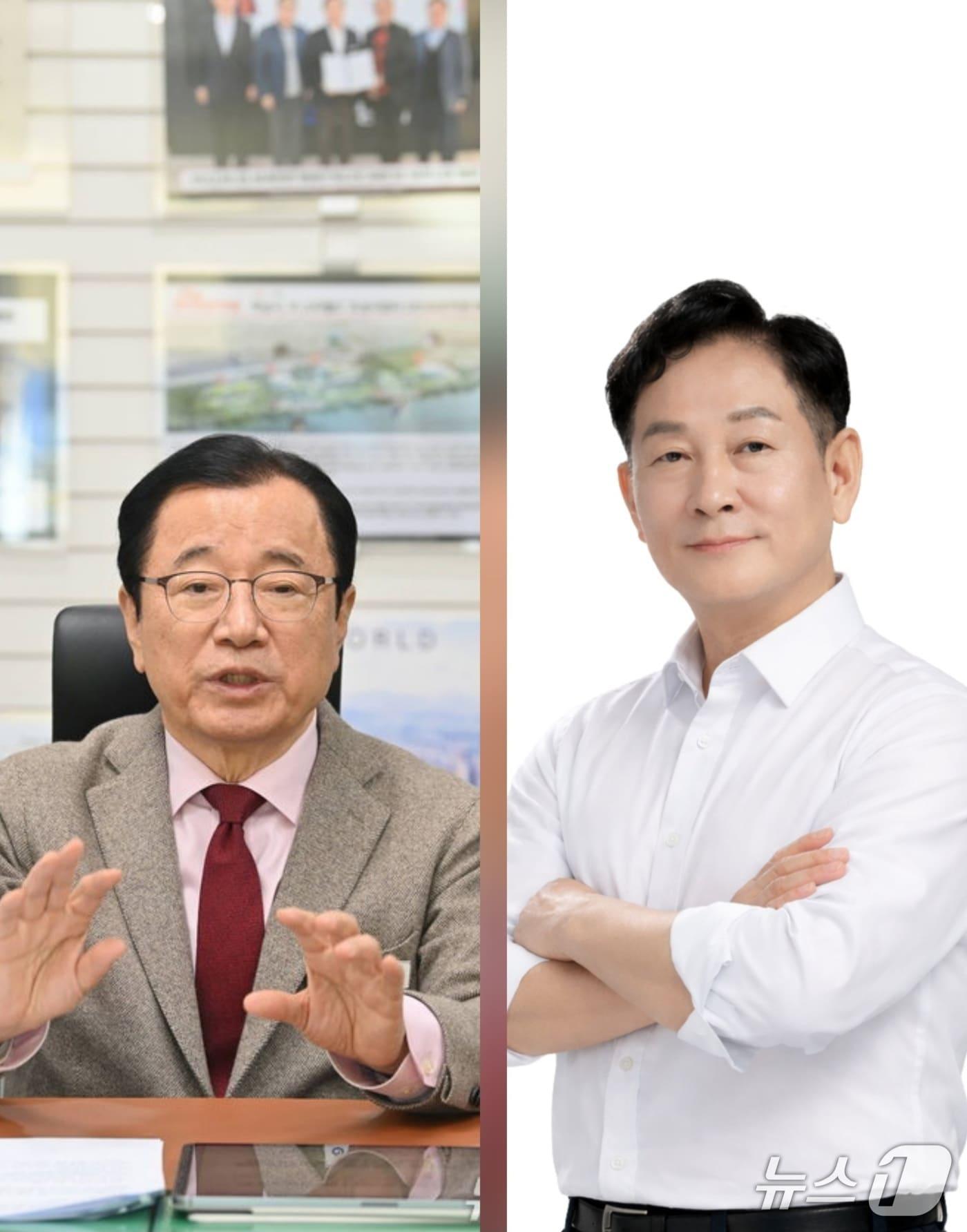 본문 이미지 -  이현재 경기 하남시장과 강병덕 더불어민주당 하남시장 후보./뉴스1