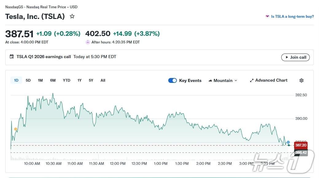 본문 이미지 - 테슬라 일일 주가 추이 - 야후 파이낸스 갈무리