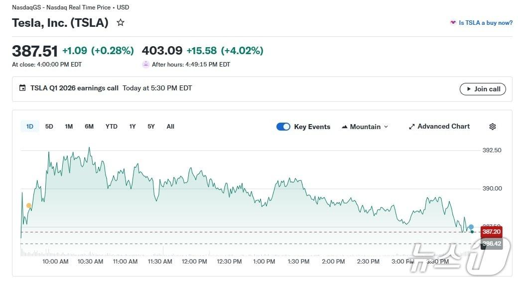 본문 이미지 - 테슬라 일일 주가 추이 - 야후 파이낸스 갈무리