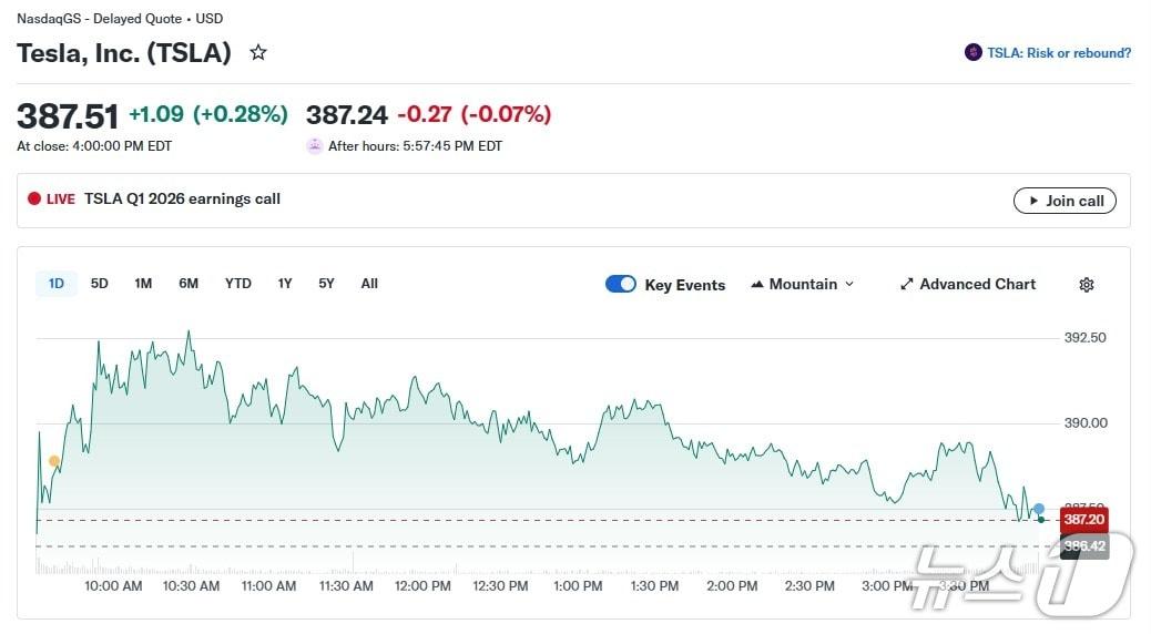 본문 이미지 - 테슬라 일일 주가 추이 - 야후 파이낸스 갈무리