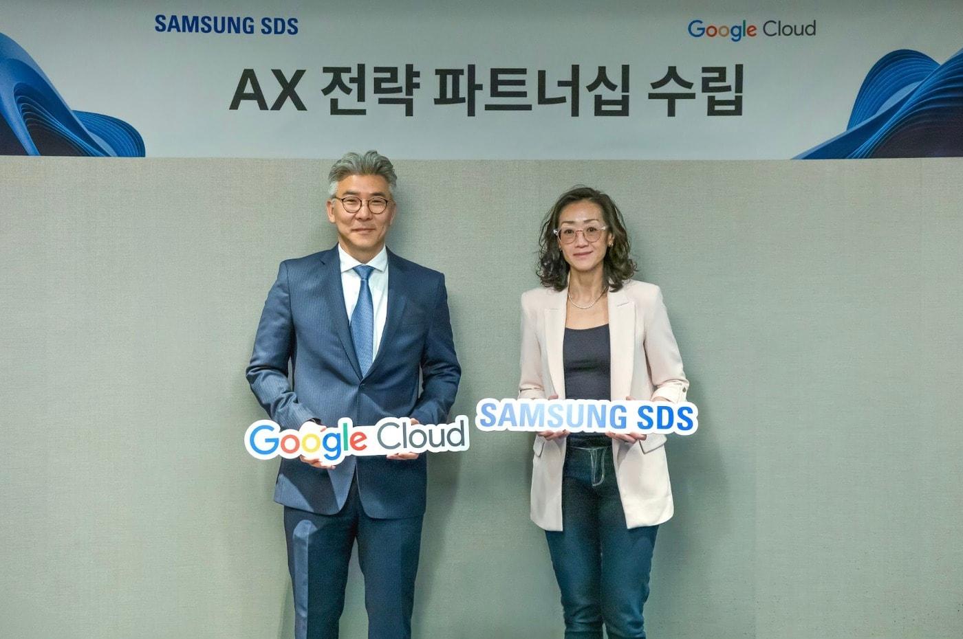 본문 이미지 - 22일(현지시간) 미국 라스베이거스에서 개최된  'Google Cloud Next 2026'에서 이호준 삼성SDS 클라우드서비스사업부장(왼쪽)과, 루스 선 구글 클라우드 코리아 사장이 'AI·클라우드·보안 분야' 사업협력 강화를 위한 전략적 파트너십을 발표했다.(삼성SDS 제공. 재판매 및 DB금지)2026.4.23 ⓒ 뉴스1