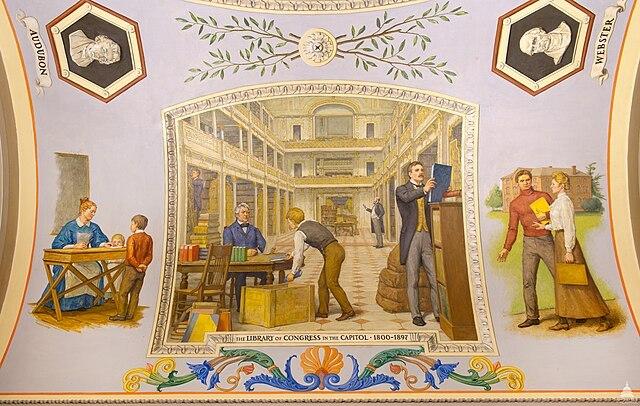 본문 이미지 - 1800년 건립 당시의 미국 의회도서관 모습을 담은 삽화. (출처: US Capitol, 2011, Public domain, via Wikimedia Commons)