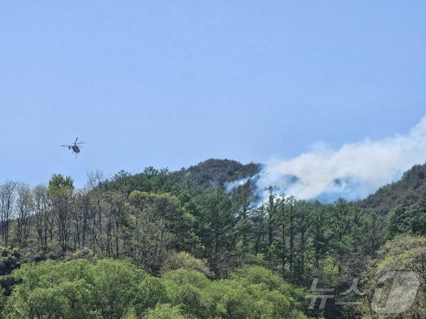 본문 이미지 - 24일 오전 11시 30분쯤 강원 양양군 현남면 북분리의 한 사유림에서 발생한 산불 현장.(강원도산불방지센터 제공, 재판매 및 DB 금지) 2026.4.24 ⓒ 뉴스1 윤왕근 기자