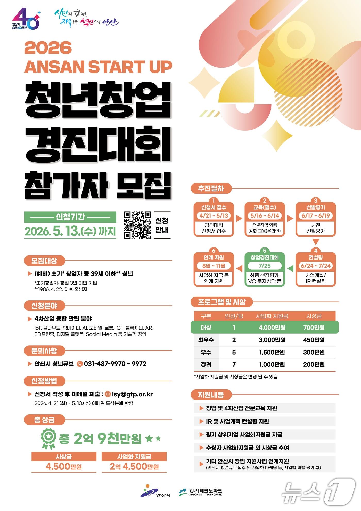 본문 이미지 - 스타트업 청년창업 경진대회 홍보 포스터.(안산시 제공)