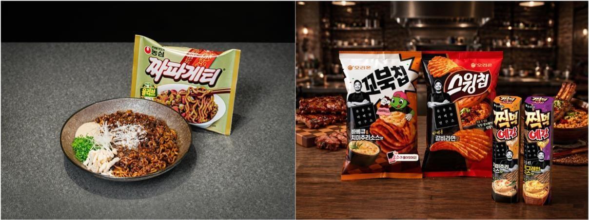 농심 '몽탄 짜파게티'와 오리온 '바베큐 컬렉션' 제품 사진.(각 사 제공)