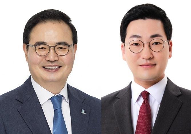 본문 이미지 - 왼쪽부터 맹정섭 민주당 충주시장 예비후보, 이동석 국민의힘 충주시장 예비후보