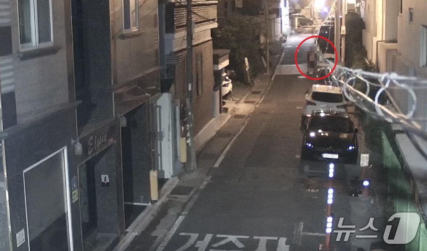 본문 이미지 - 27일 오전 2시 21분께 울산 중구 반구동의 한 주택가에서 40대 남성이 차량털이를 시도하고 있다.(울산 중구 제공. 재판매 및 DB금지)/뉴스1